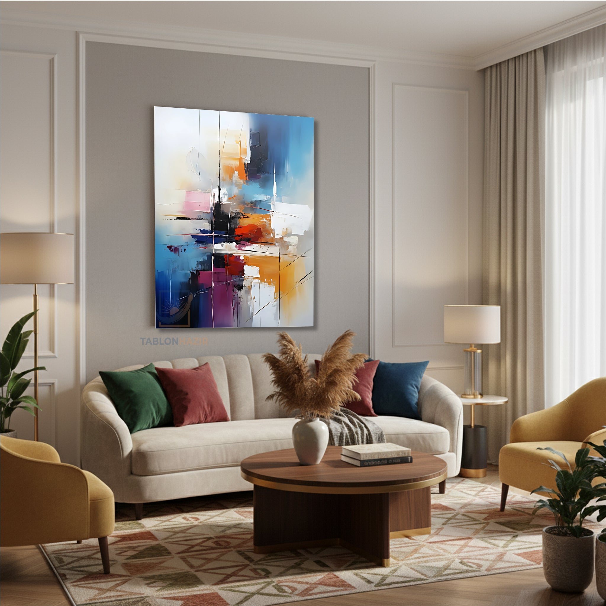 Dikey Kanvas Tablo Salon Duvar Tablosu Soyut 0003 Yeni Ev Hediyesi Ofis Tablosu