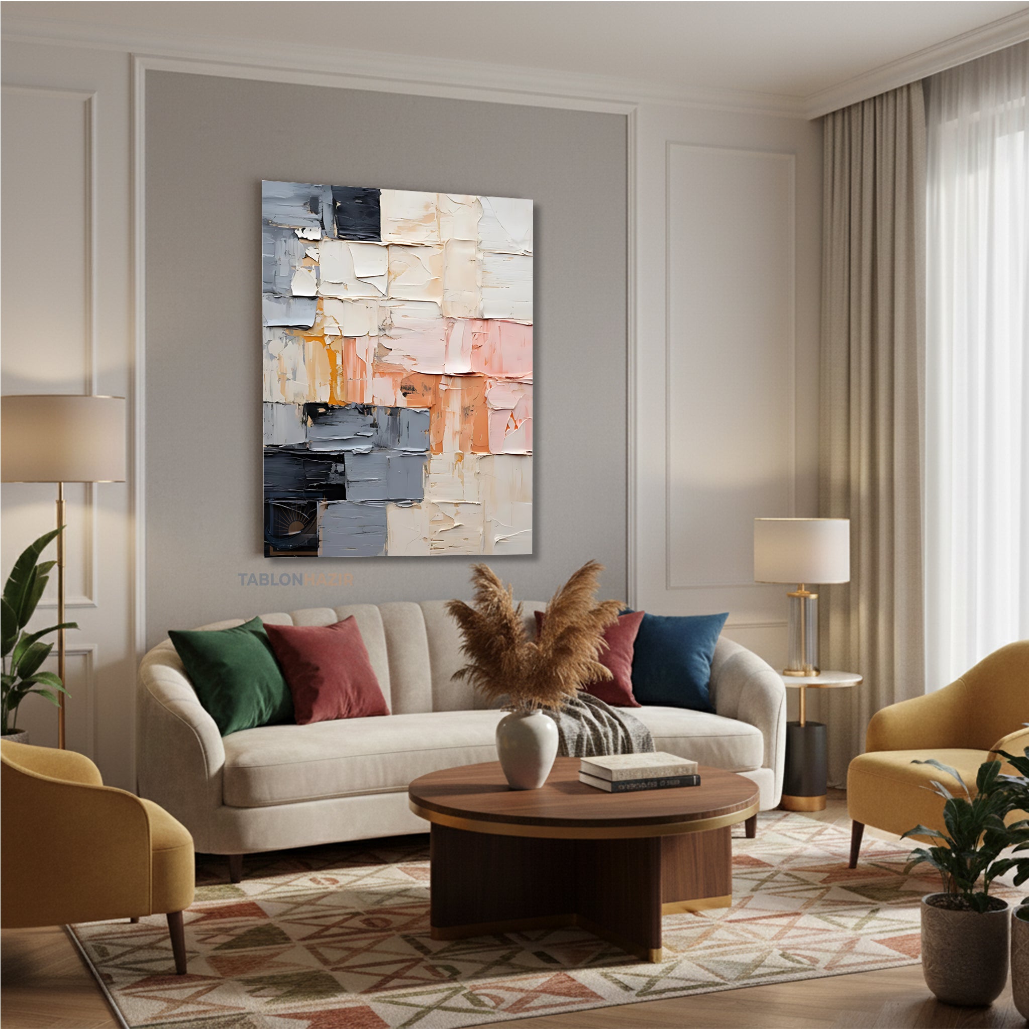 Dikey Kanvas Tablo Salon Duvar Tablosu Soyut 0008 Yeni Ev Hediyesi Ofis Tablosu