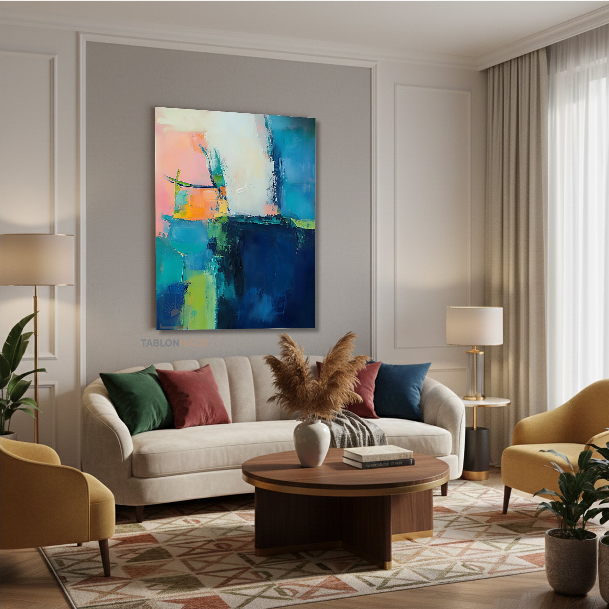 Dikey Kanvas Tablo Salon Duvar Tablosu Soyut 0024 Yeni Ev Hediyesi Ofis Tablosu