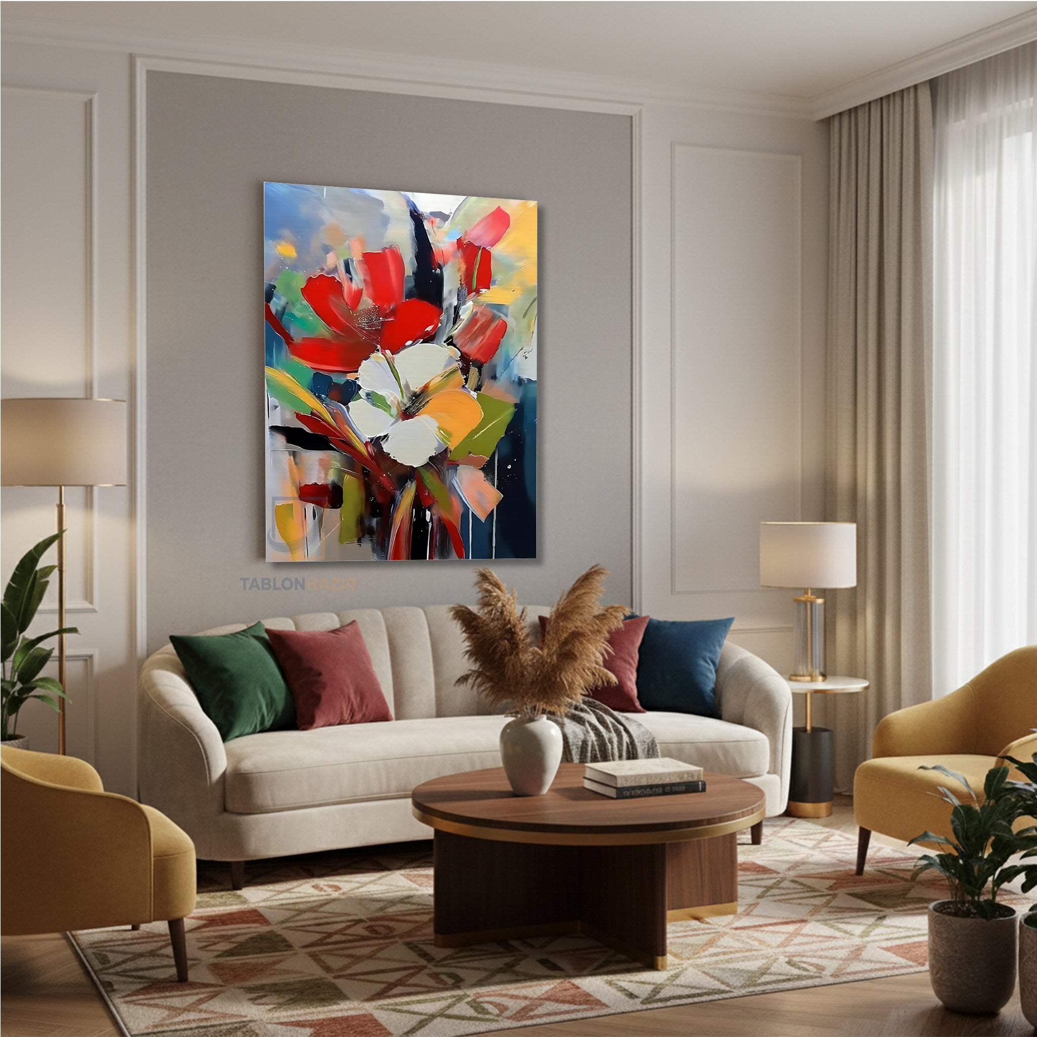 Dikey Kanvas Tablo Salon Duvar Tablosu Soyut 0025 Yeni Ev Hediyesi Ofis Tablosu