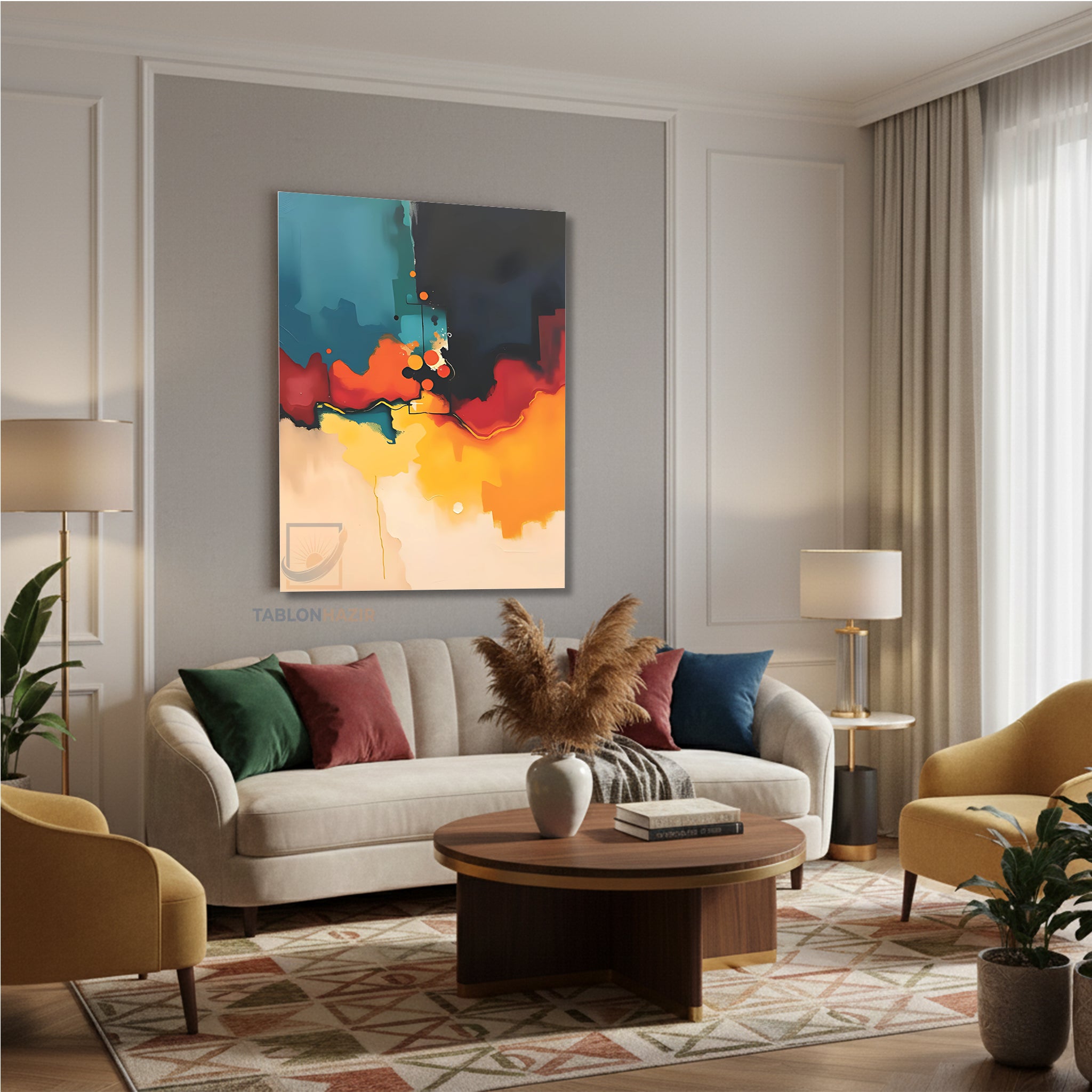 Dikey Kanvas Tablo Salon Duvar Tablosu Soyut 0035 Yeni Ev Hediyesi Ofis Tablosu