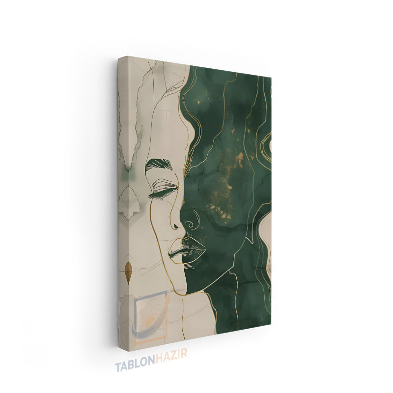 Dikey Kanvas Tablo Salon Duvar Tablosu Soyut Yesil Siluet Yeni Ev Hediyesi Ofis Tablosu