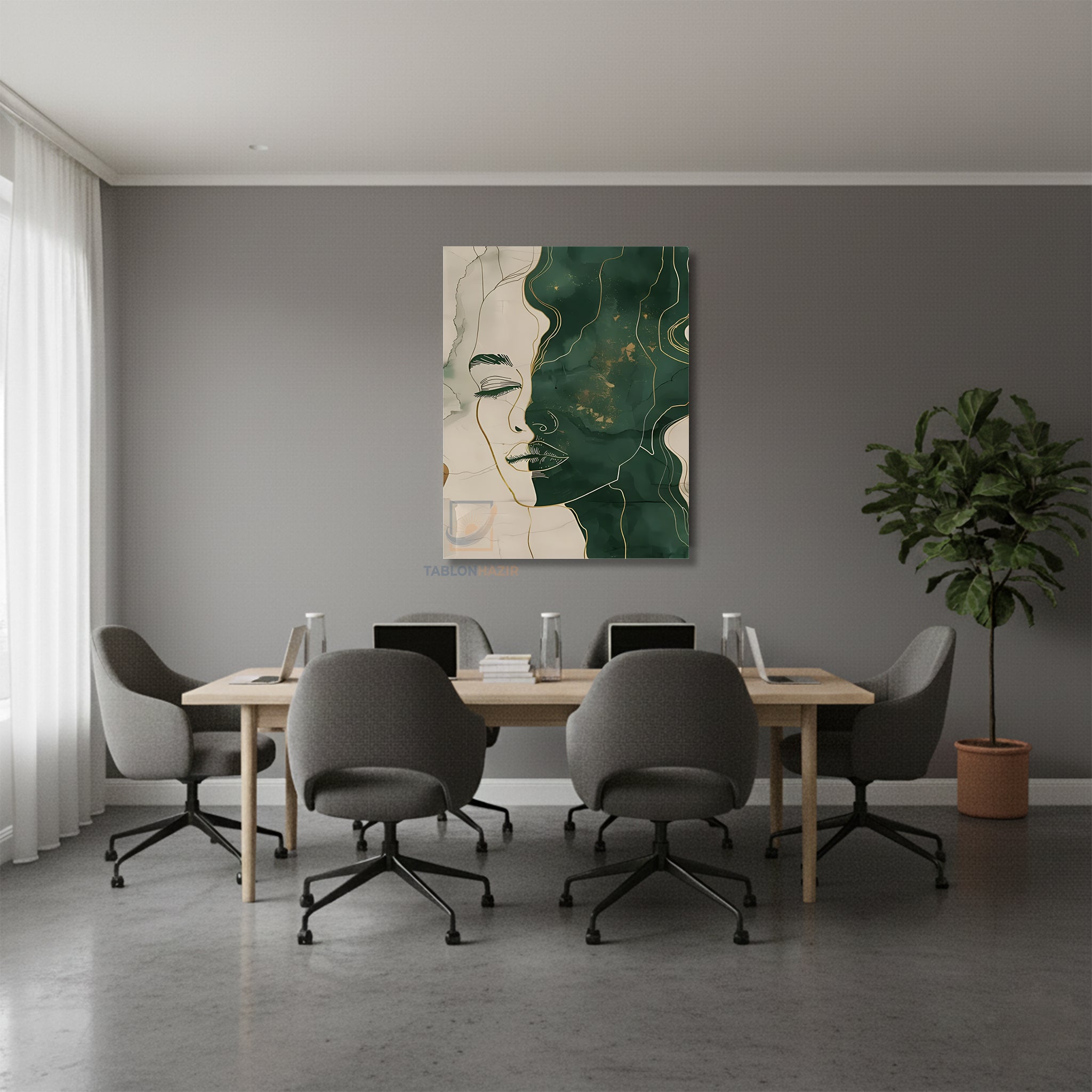 Dikey Kanvas Tablo Salon Duvar Tablosu Soyut Yesil Siluet Yeni Ev Hediyesi Ofis Tablosu