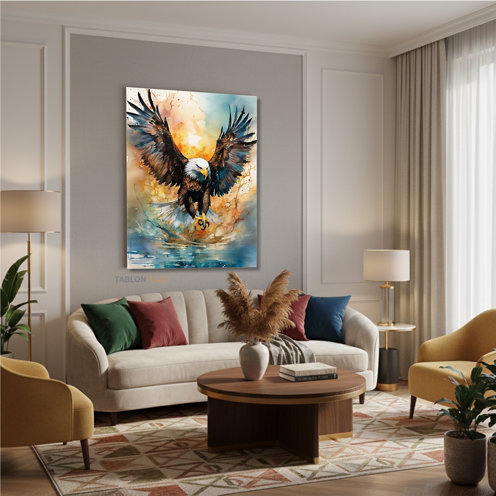 Dikey Kanvas Tablo Salon Duvar Tablosu Suluboyakartal Yeni Ev Hediyesi Ofis Tablosu