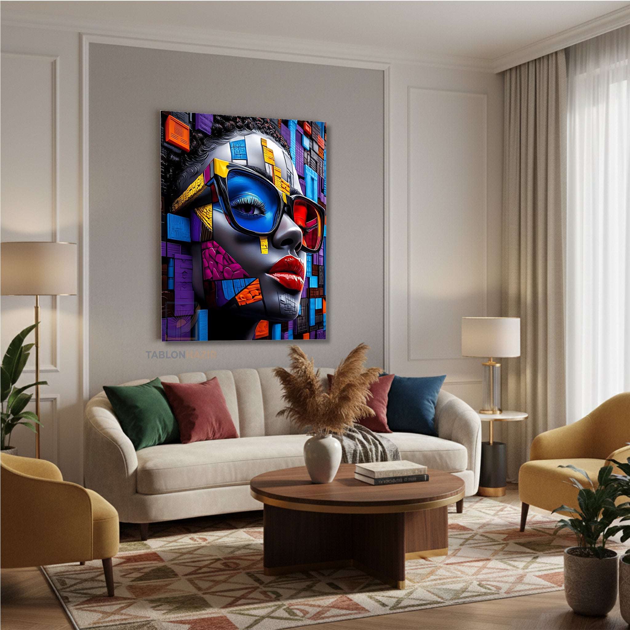 Dikey Kanvas Tablo Salon Duvar Tablosu Tasarımkadıngözlük Yeni Ev Hediyesi Ofis Tablosu