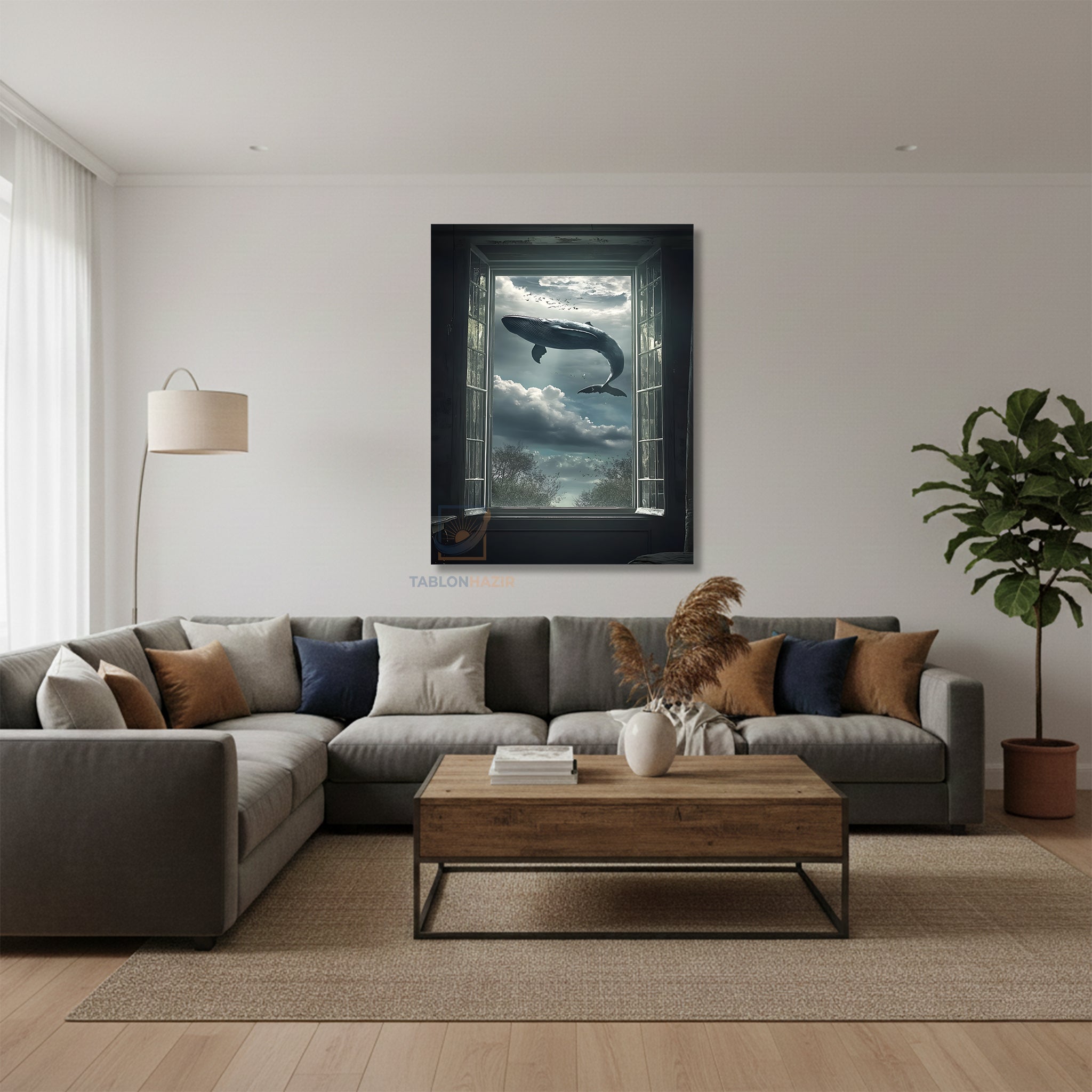 Dikey Kanvas Tablo Salon Duvar Tablosu Uçan Balina Yeni Ev Hediyesi Ofis Tablosu