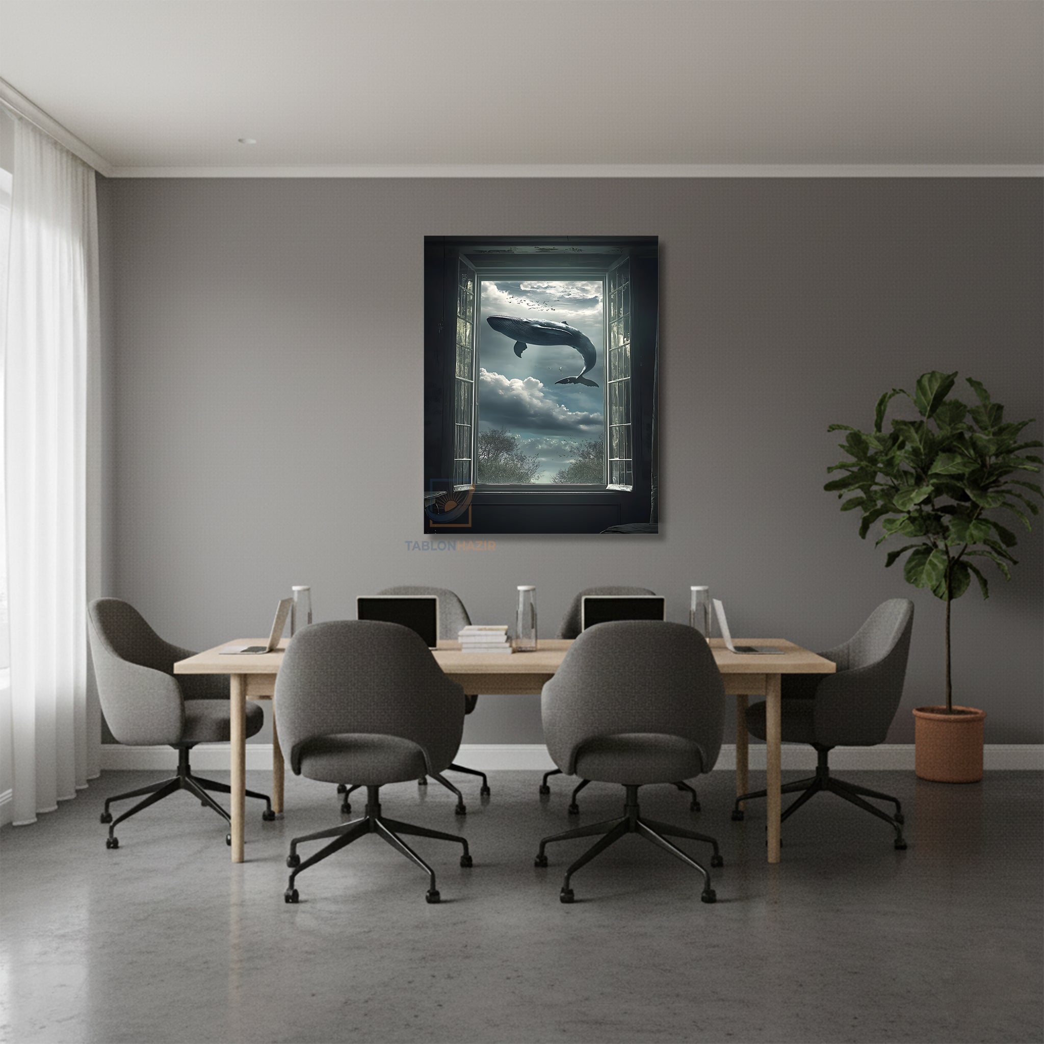 Dikey Kanvas Tablo Salon Duvar Tablosu Uçan Balina Yeni Ev Hediyesi Ofis Tablosu