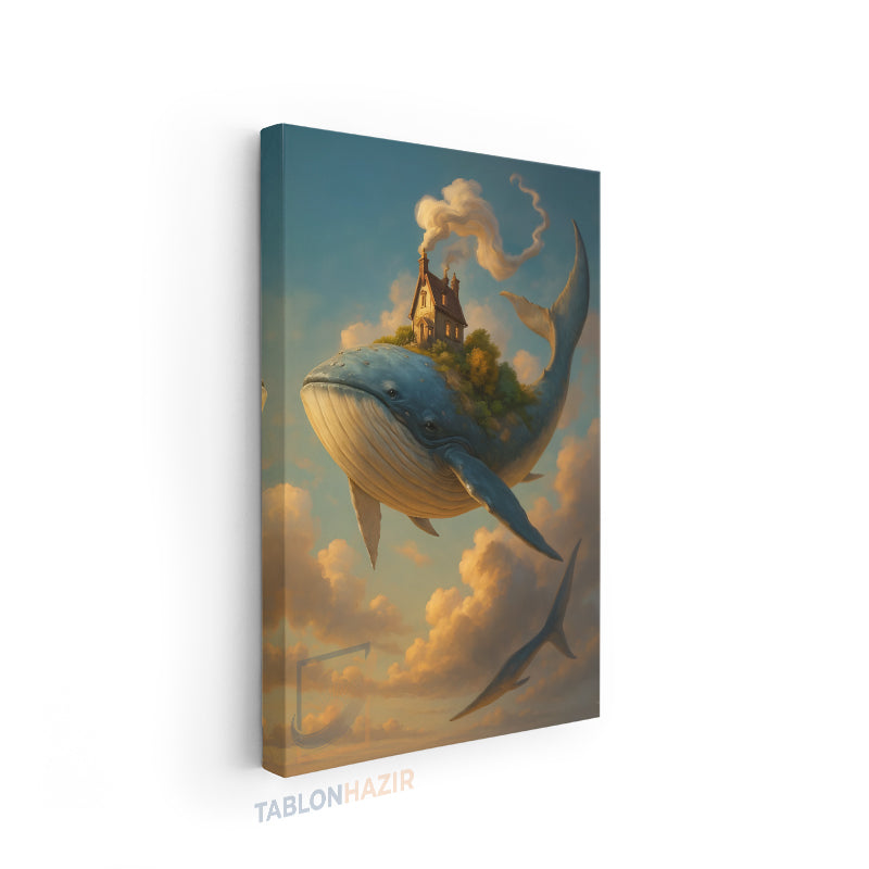 Dikey Kanvas Tablo Salon Duvar Tablosu Uçan Balina Ev Yeni Ev Hediyesi Ofis Tablosu