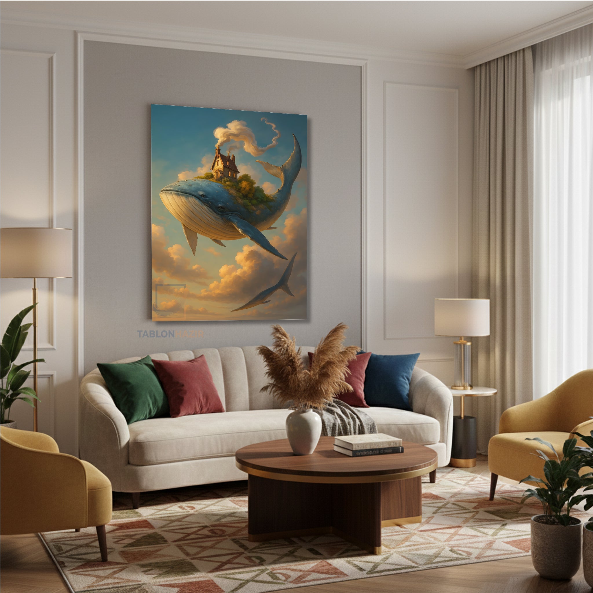 Dikey Kanvas Tablo Salon Duvar Tablosu Uçan Balina Ev Yeni Ev Hediyesi Ofis Tablosu