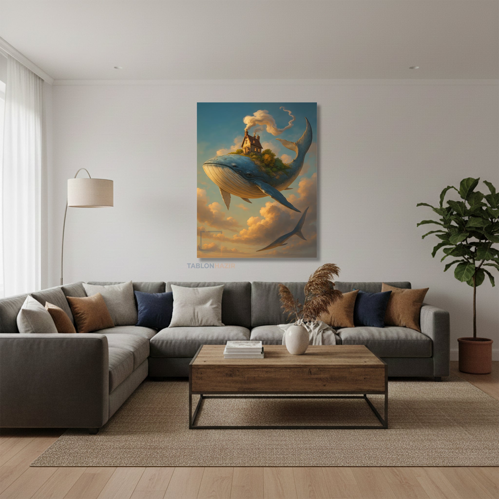 Dikey Kanvas Tablo Salon Duvar Tablosu Uçan Balina Ev Yeni Ev Hediyesi Ofis Tablosu