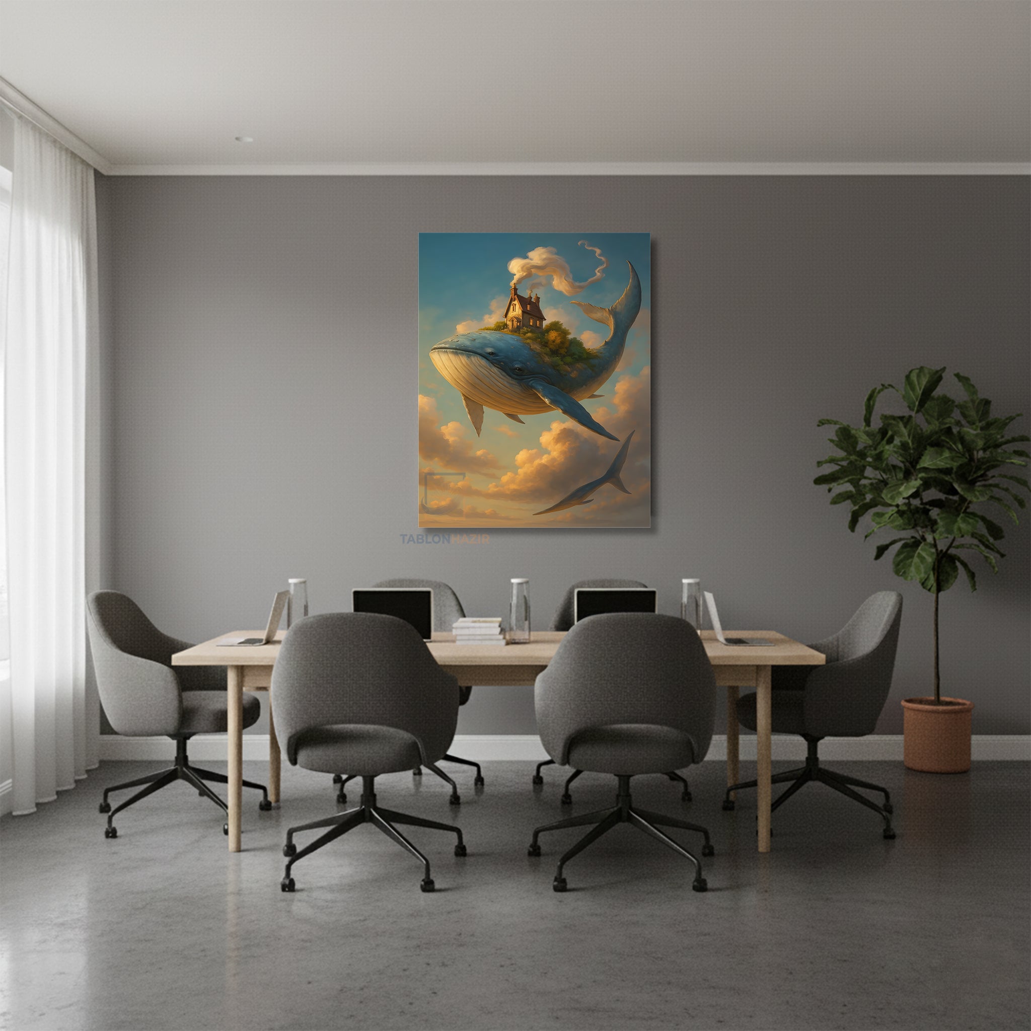 Dikey Kanvas Tablo Salon Duvar Tablosu Uçan Balina Ev Yeni Ev Hediyesi Ofis Tablosu