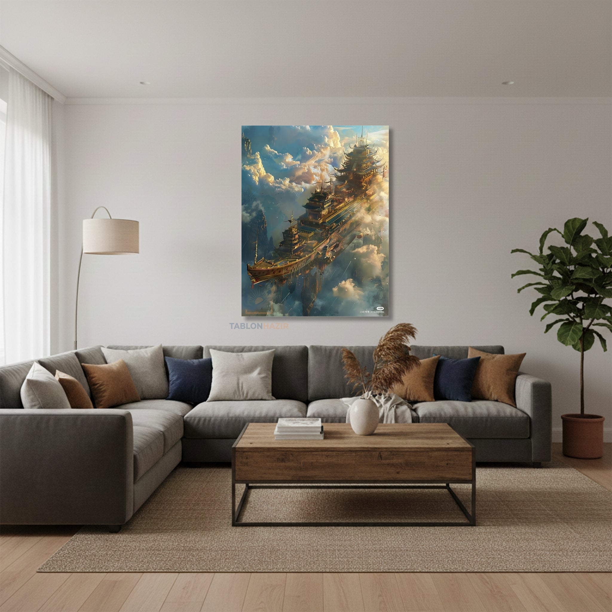 Dikey Kanvas Tablo Salon Duvar Tablosu Uçan Saray Gemi Yeni Ev Hediyesi Ofis Tablosu