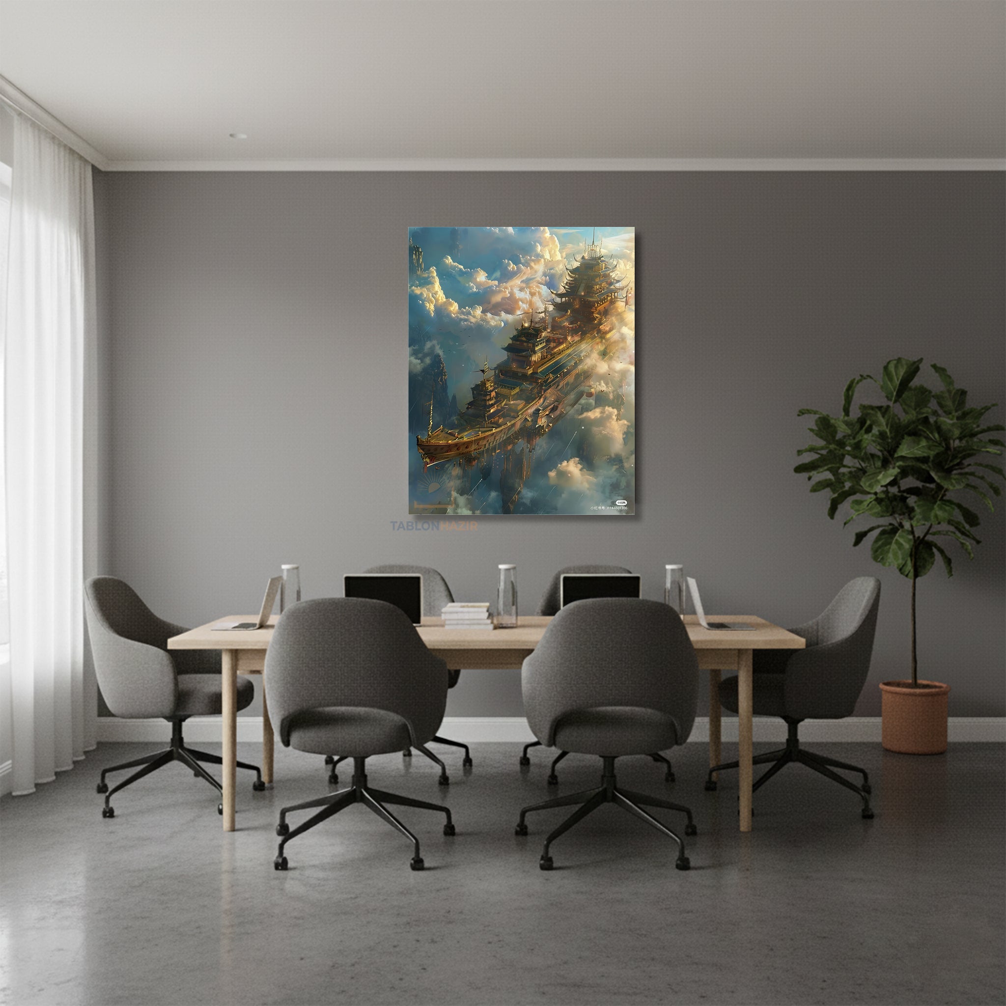 Dikey Kanvas Tablo Salon Duvar Tablosu Uçan Saray Gemi Yeni Ev Hediyesi Ofis Tablosu