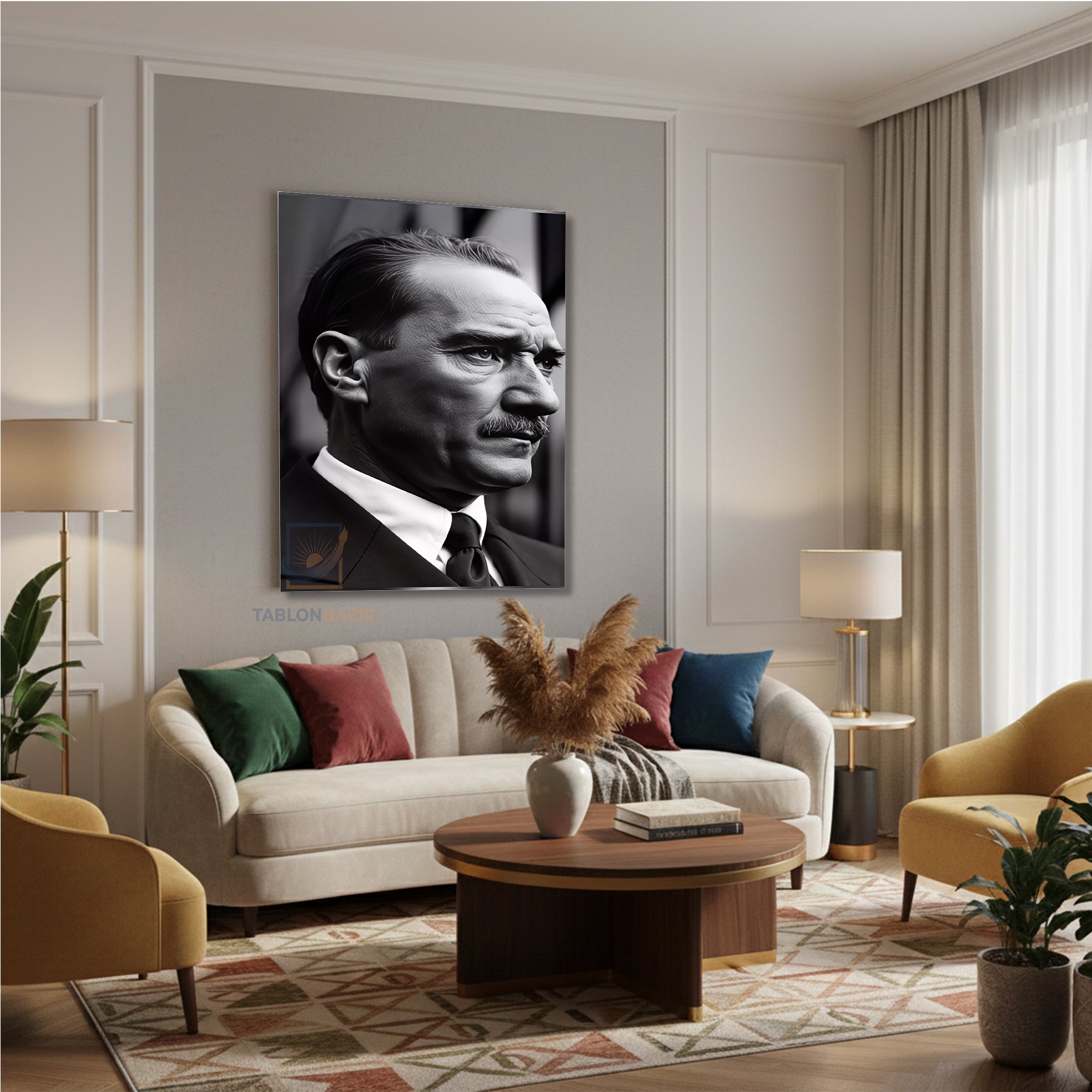 Dikey Kanvas Tablo Salon Duvar Tablosu Yandan Sb Portre Atatürk Yeni Ev Hediyesi Ofis Tablosu