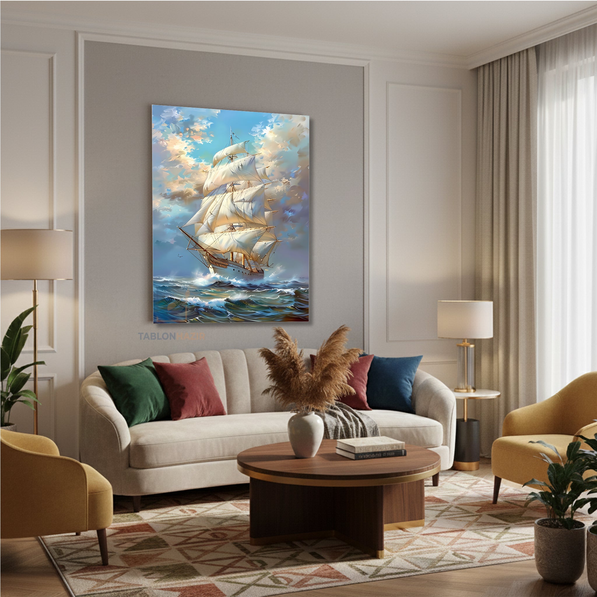 Dikey Kanvas Tablo Salon Duvar Tablosu Yelkenli Açıkdeniz Yeni Ev Hediyesi Ofis Tablosu