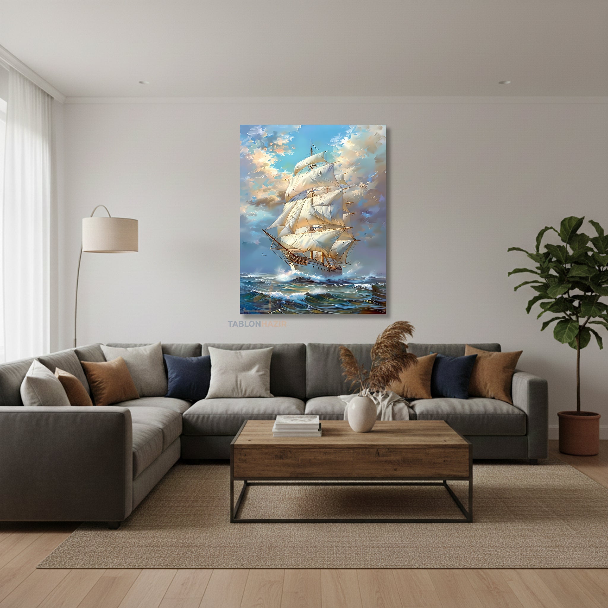 Dikey Kanvas Tablo Salon Duvar Tablosu Yelkenli Açıkdeniz Yeni Ev Hediyesi Ofis Tablosu