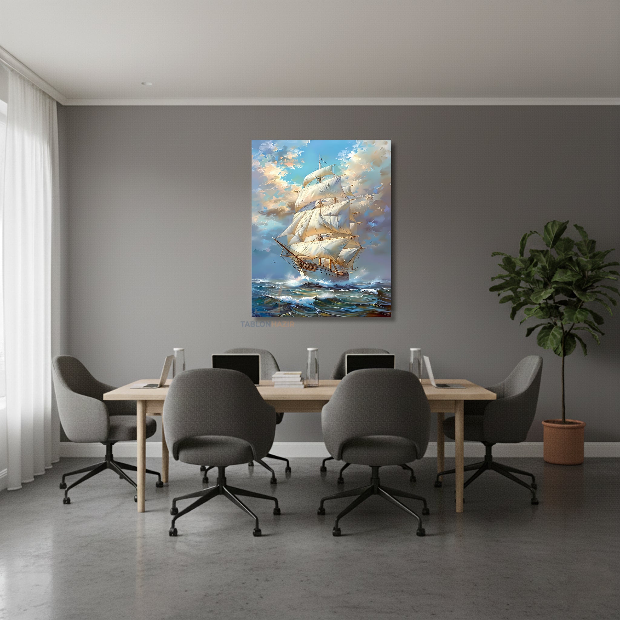 Dikey Kanvas Tablo Salon Duvar Tablosu Yelkenli Açıkdeniz Yeni Ev Hediyesi Ofis Tablosu