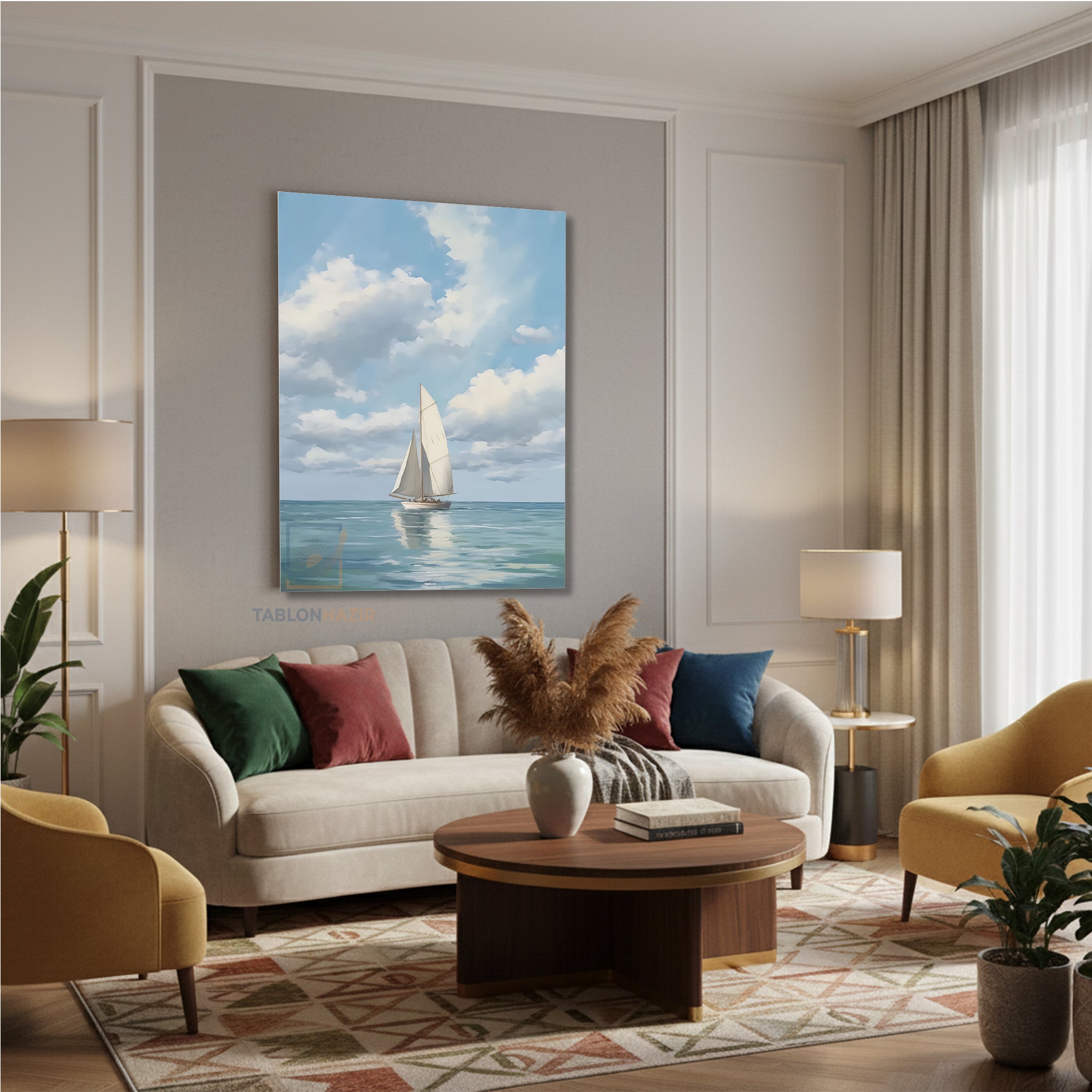 Dikey Kanvas Tablo Salon Duvar Tablosu Yelkenli Durgungemi Yeni Ev Hediyesi Ofis Tablosu