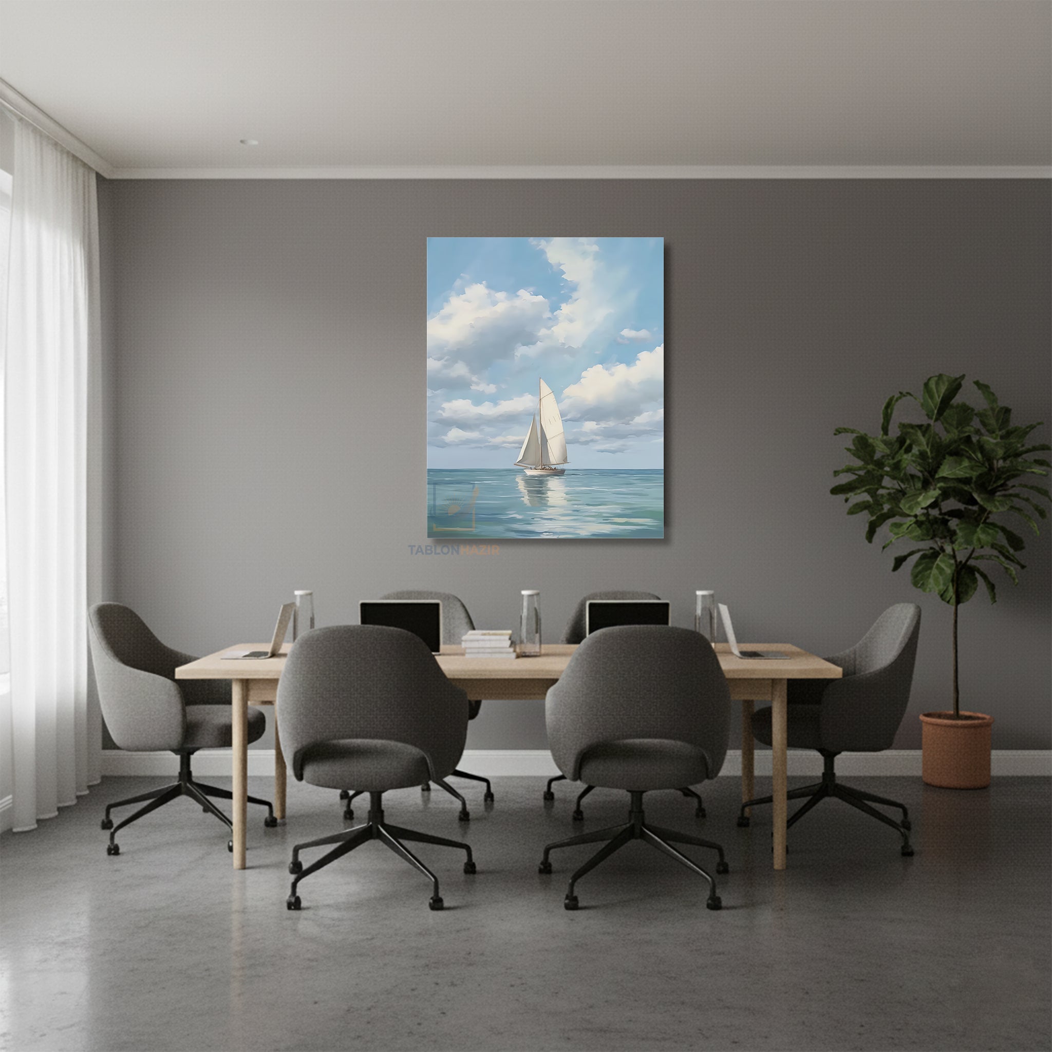 Dikey Kanvas Tablo Salon Duvar Tablosu Yelkenli Durgungemi Yeni Ev Hediyesi Ofis Tablosu