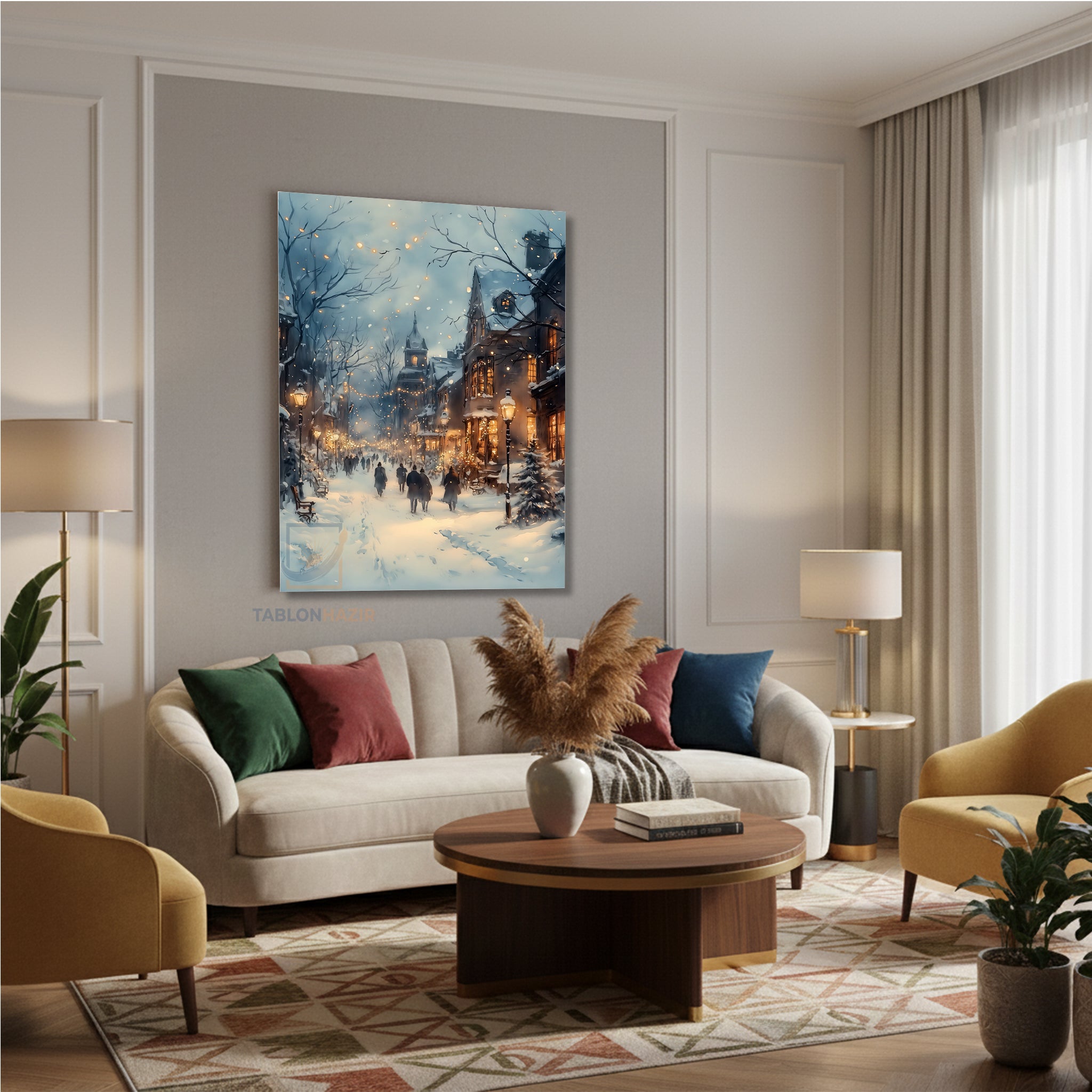 Dikey Kanvas Tablo Salon Duvar Tablosu Yeniyil Sehir Yeni Ev Hediyesi Ofis Tablosu