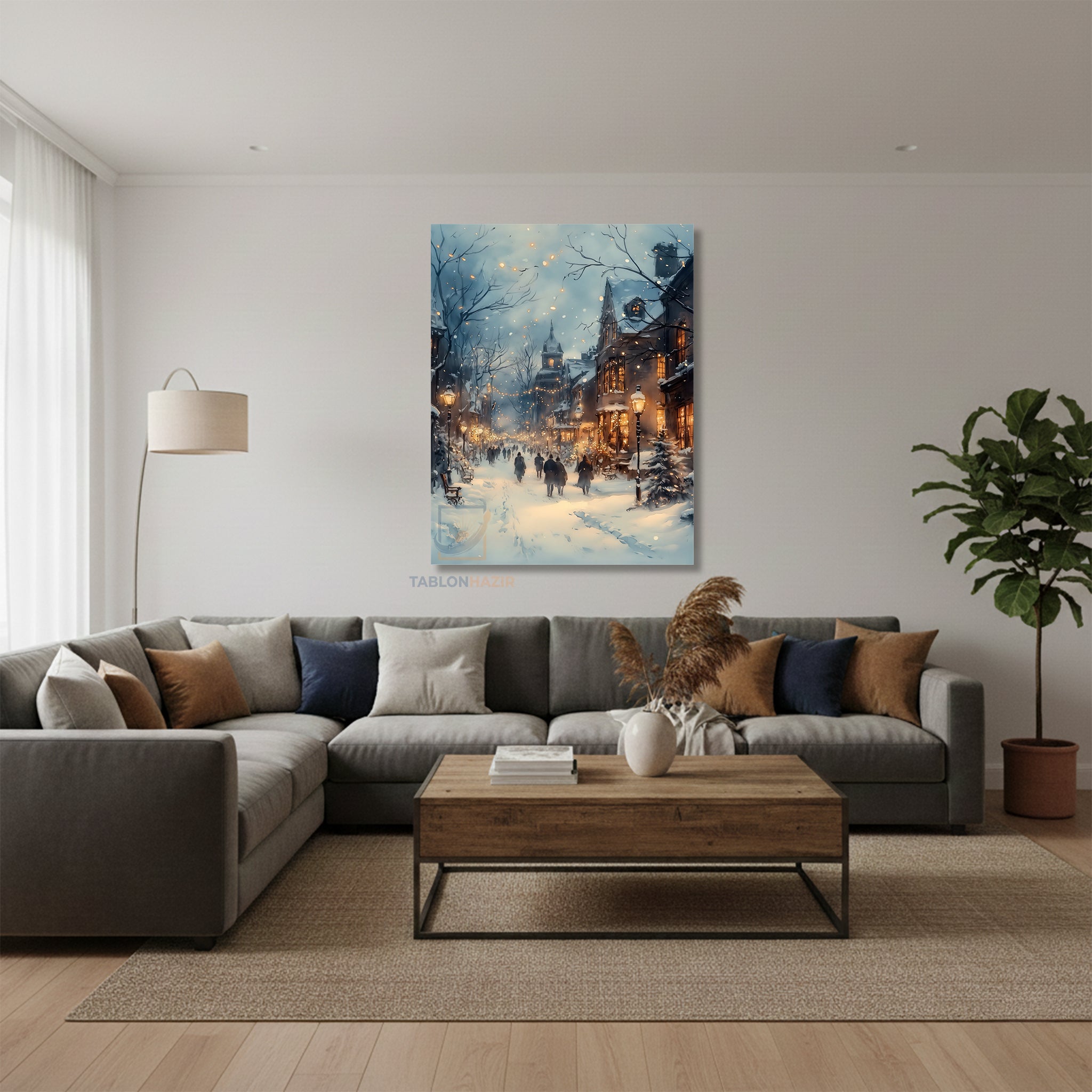Dikey Kanvas Tablo Salon Duvar Tablosu Yeniyil Sehir Yeni Ev Hediyesi Ofis Tablosu