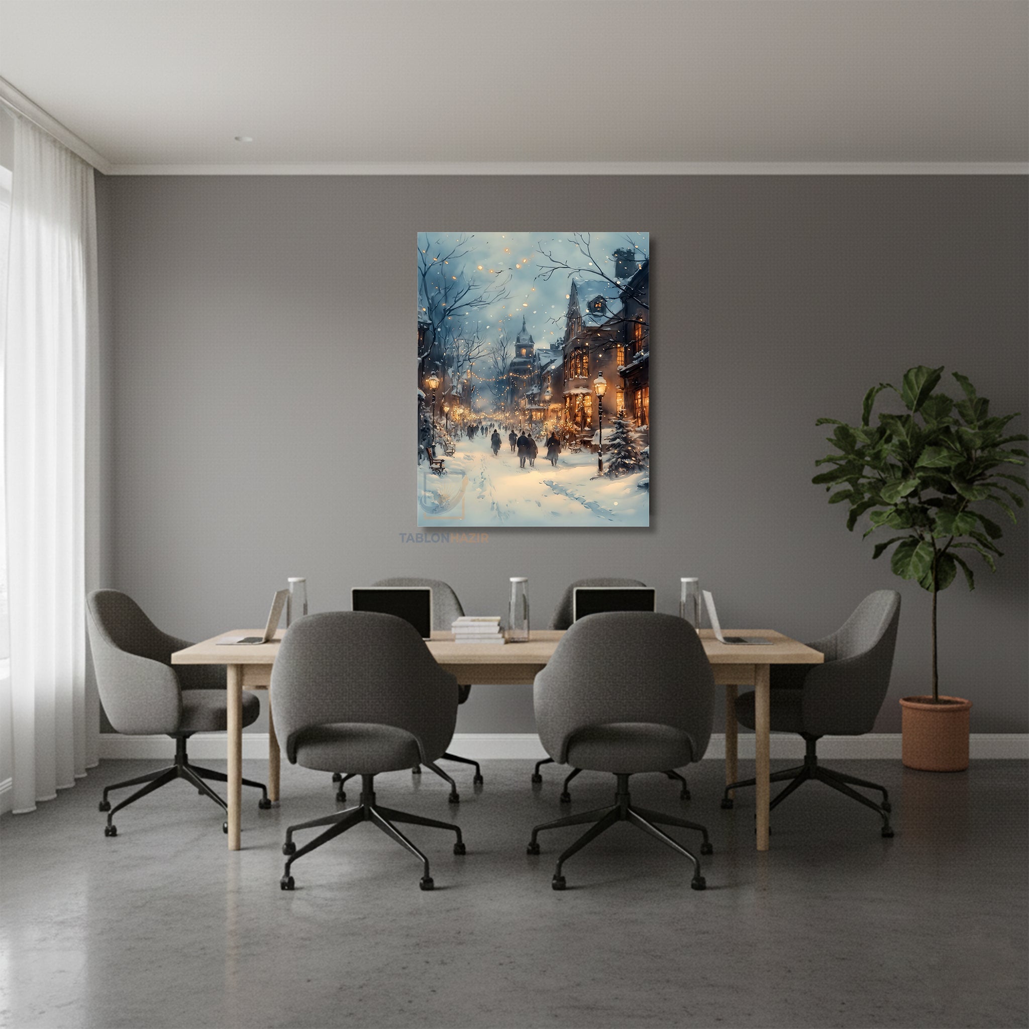 Dikey Kanvas Tablo Salon Duvar Tablosu Yeniyil Sehir Yeni Ev Hediyesi Ofis Tablosu