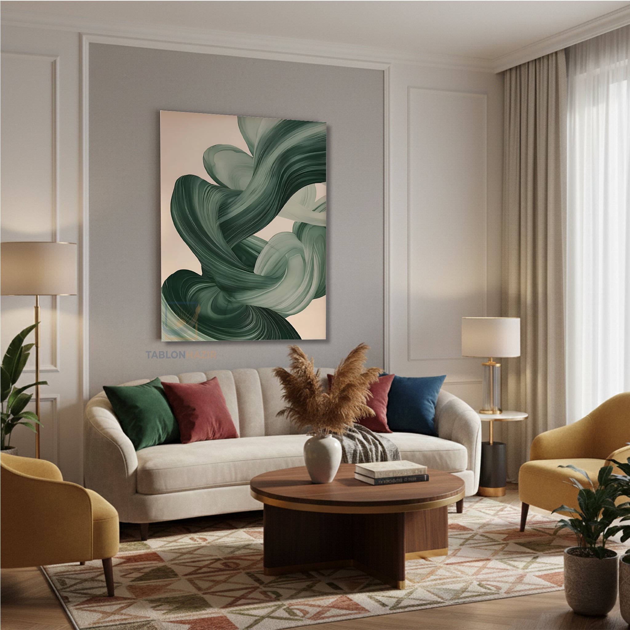 Dikey Kanvas Tablo Salon Duvar Tablosu Yesil Duman Yeni Ev Hediyesi Ofis Tablosu