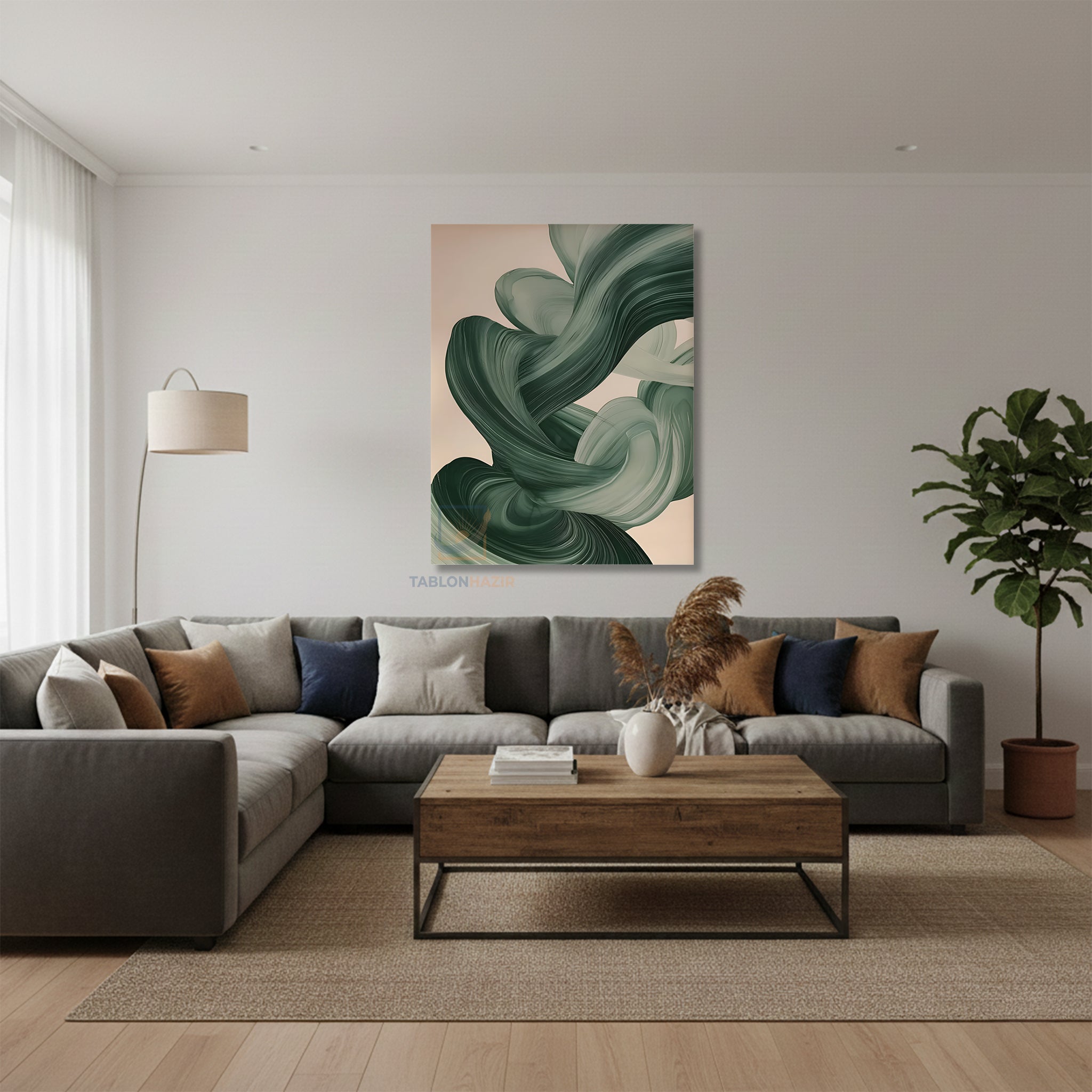 Dikey Kanvas Tablo Salon Duvar Tablosu Yesil Duman Yeni Ev Hediyesi Ofis Tablosu