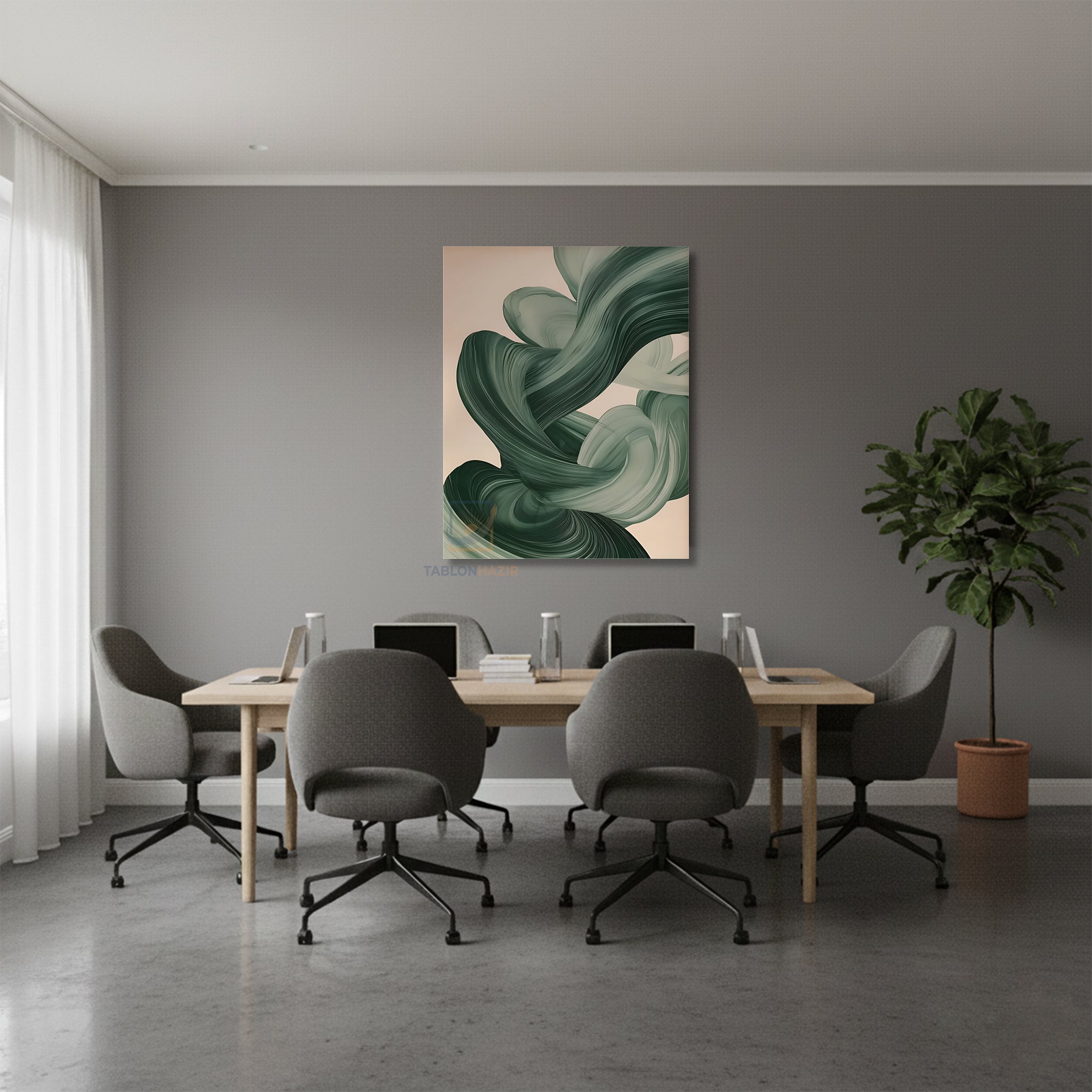 Dikey Kanvas Tablo Salon Duvar Tablosu Yesil Duman Yeni Ev Hediyesi Ofis Tablosu