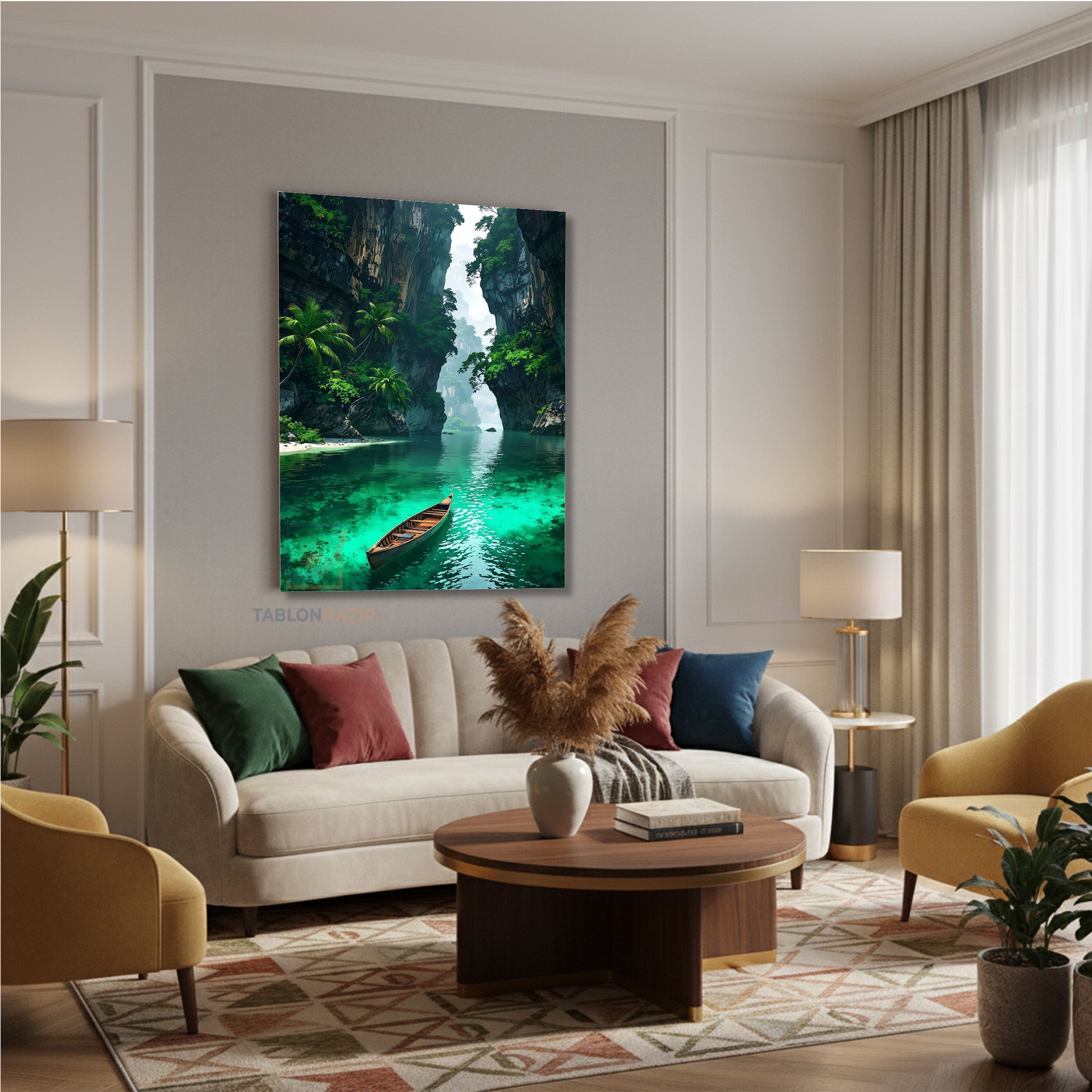 Dikey Kanvas Tablo Salon Duvar Tablosu Yesil Gecit Yeni Ev Hediyesi Ofis Tablosu