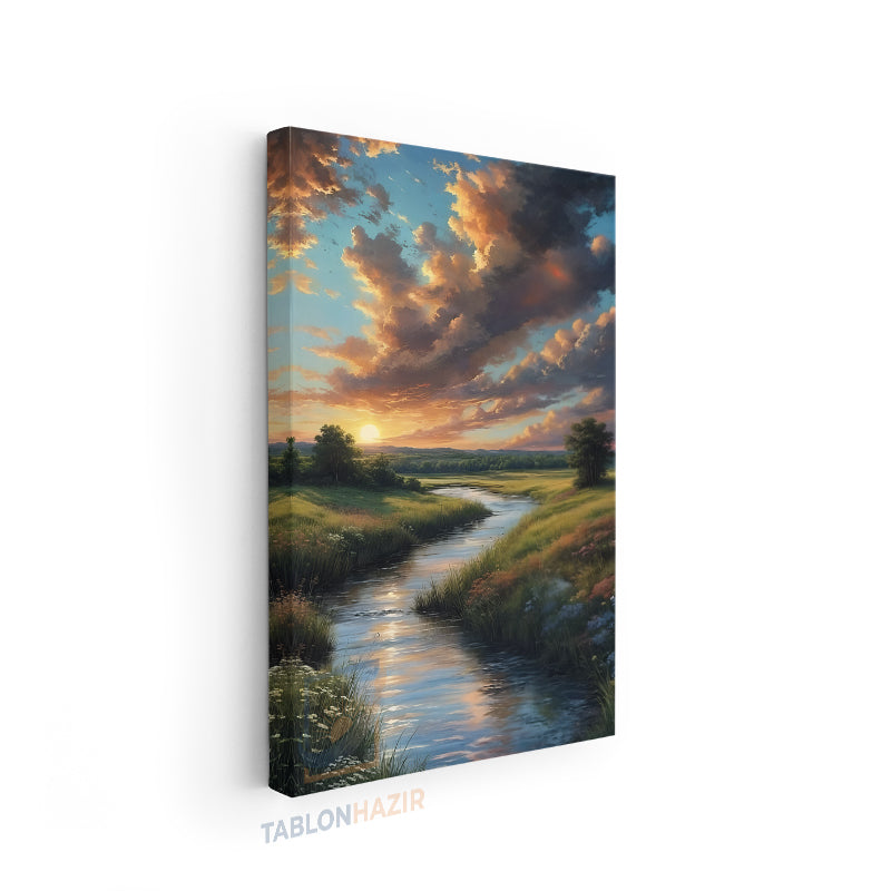 Dikey Kanvas Tablo Salon Duvar Tablosu Yesillik Nehir Yeni Ev Hediyesi Ofis Tablosu