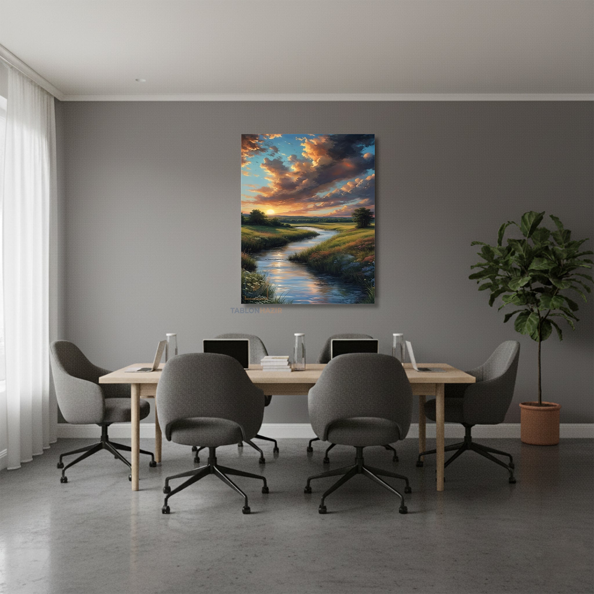 Dikey Kanvas Tablo Salon Duvar Tablosu Yesillik Nehir Yeni Ev Hediyesi Ofis Tablosu