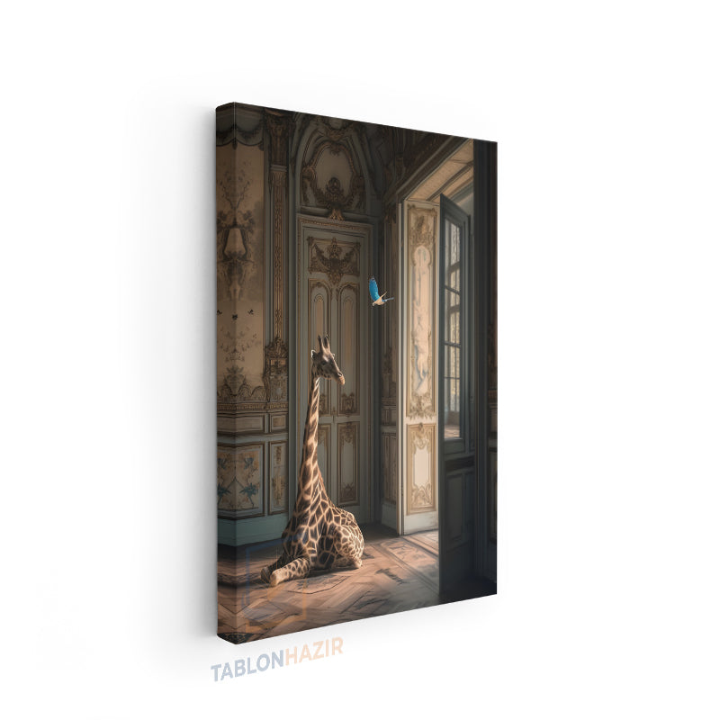 Dikey Kanvas Tablo Salon Duvar Tablosu Zurafa Kuş Antik Yeni Ev Hediyesi Ofis Tablosu