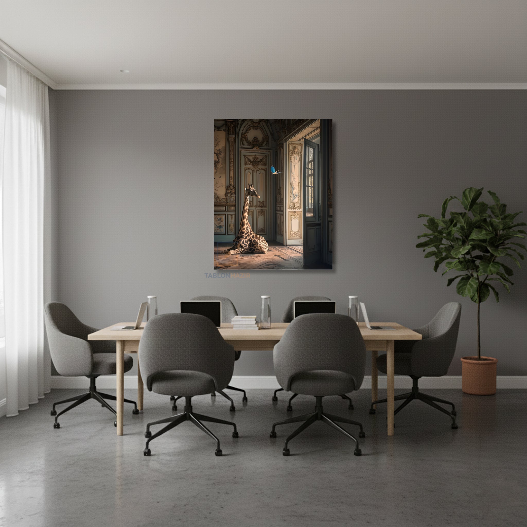 Dikey Kanvas Tablo Salon Duvar Tablosu Zurafa Kuş Antik Yeni Ev Hediyesi Ofis Tablosu