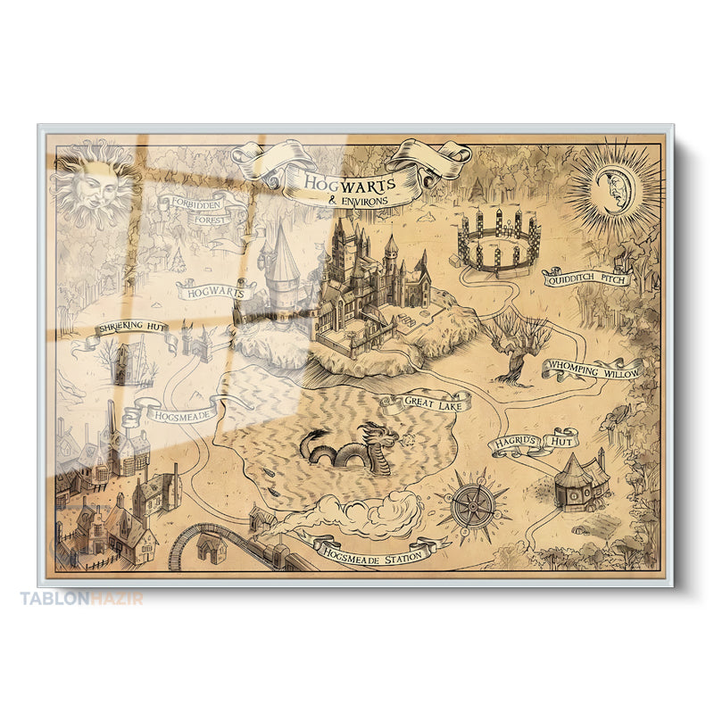 Çerçeveli Yatay Cam Tablo Salon Duvar Tablosu Yatay Cam Hogwards Map Yeni Ev Hediyesi Ofis Tablosu