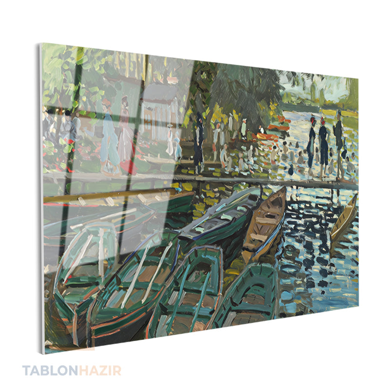 Yatay Cam Tablo Salon Duvar Tablosu Klasik Manzara Kayiklar Yeni Ev Hediyesi Ofis Tablosu