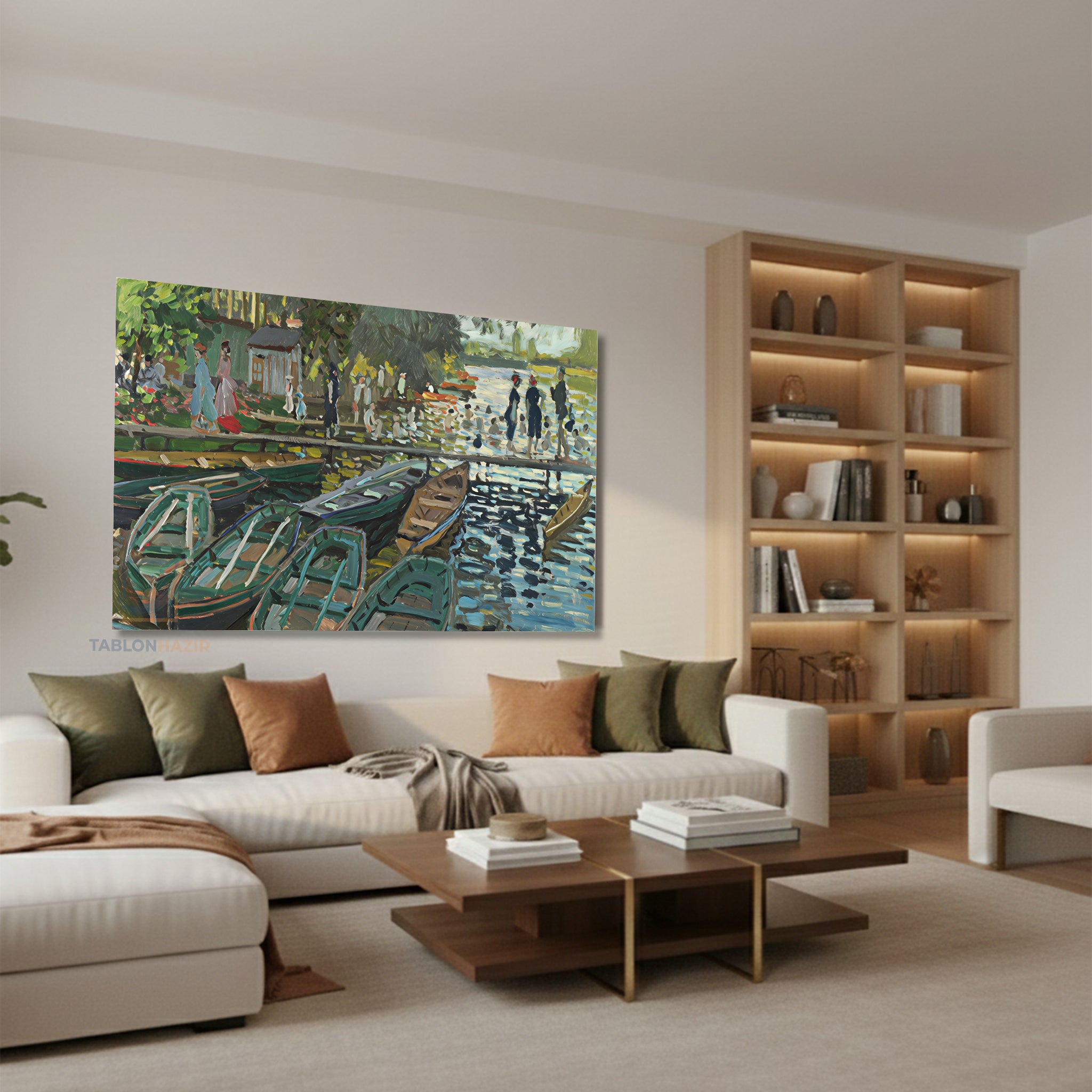 Yatay Kanvas Duvar Tablosu Klasik Manzara Kayiklar Salon Tablosu Ofis Tablosu Ev Hediyesi Dekorasyon