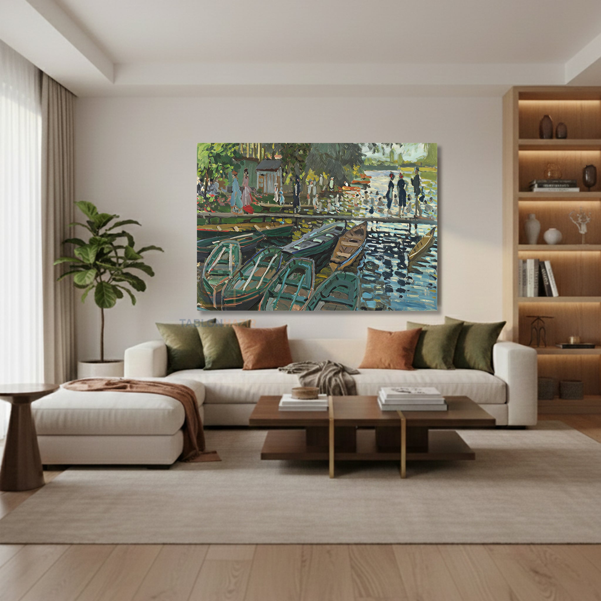 Yatay Kanvas Duvar Tablosu Klasik Manzara Kayiklar Salon Tablosu Ofis Tablosu Ev Hediyesi Dekorasyon