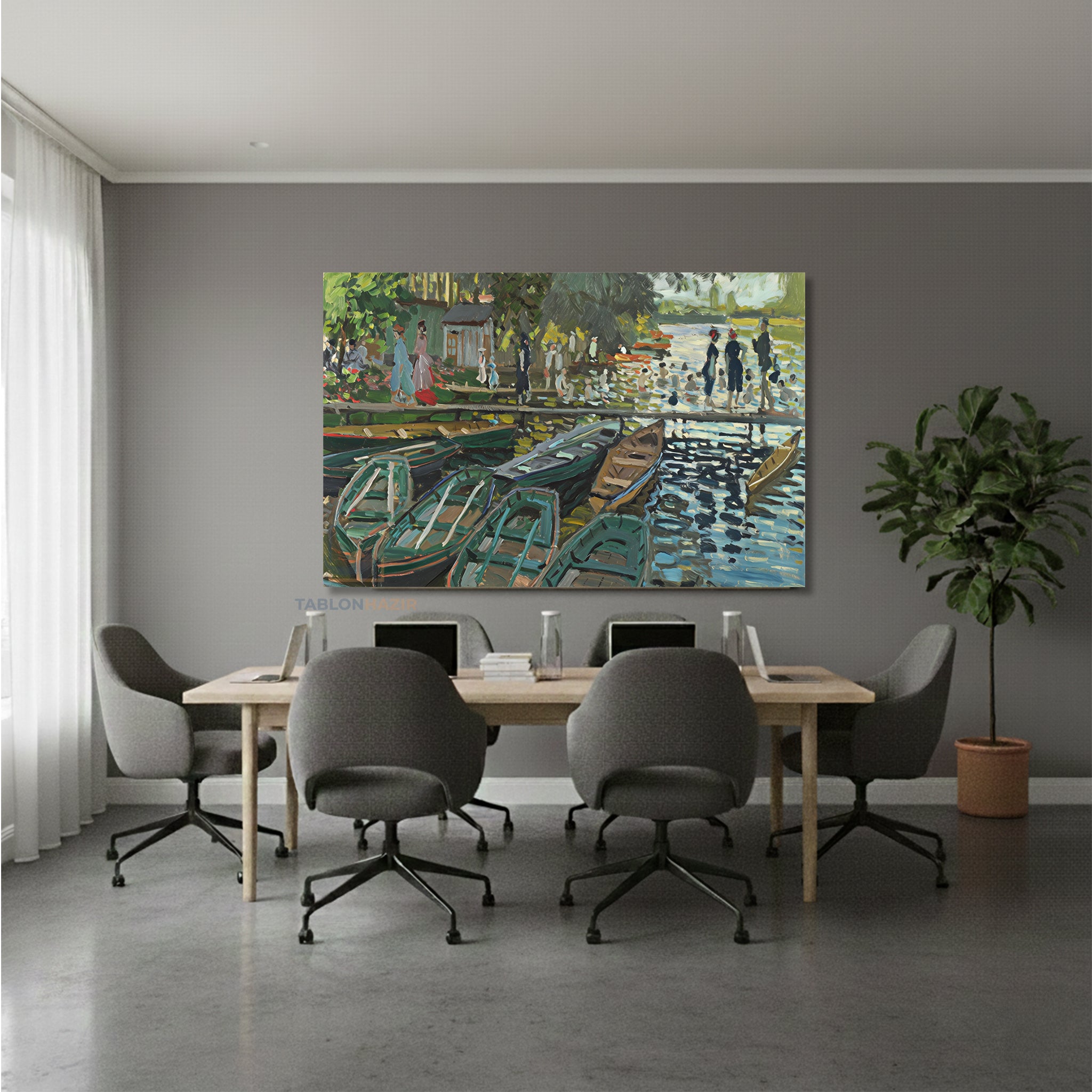 Yatay Kanvas Duvar Tablosu Klasik Manzara Kayiklar Salon Tablosu Ofis Tablosu Ev Hediyesi Dekorasyon