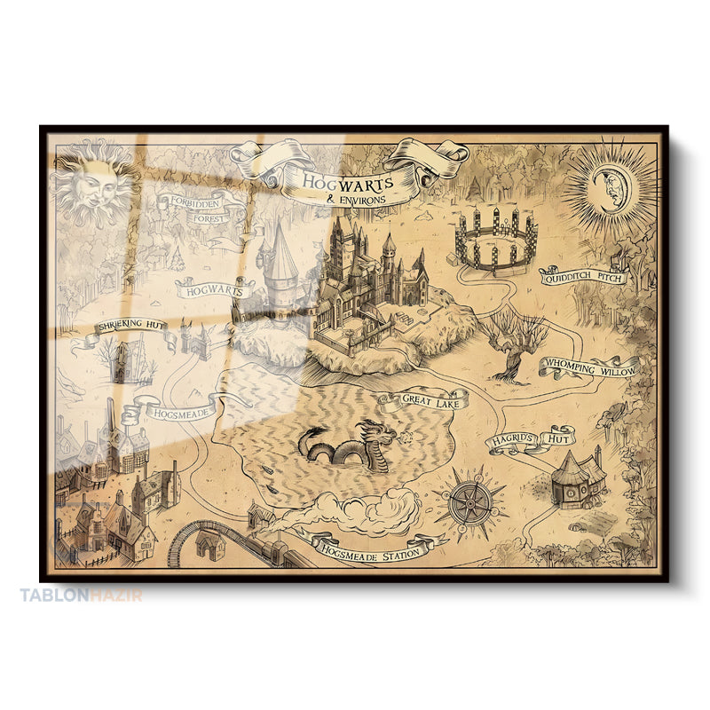 Çerçeveli Yatay Cam Tablo Salon Duvar Tablosu Yatay Cam Hogwards Map Yeni Ev Hediyesi Ofis Tablosu