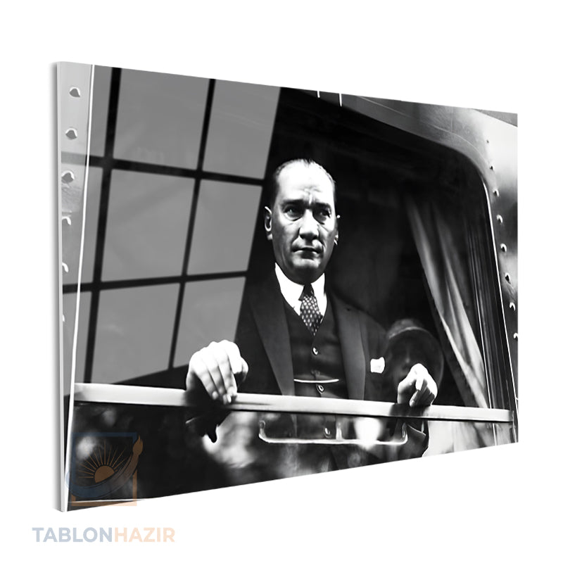Yatay Cam Tablo Salon Duvar Tablosu Yatay Cam Ataturk Trende Yeni Ev Hediyesi Ofis Tablosu