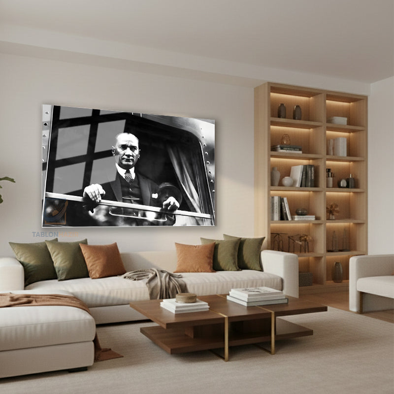 Yatay Cam Tablo Salon Duvar Tablosu Yatay Cam Ataturk Trende Yeni Ev Hediyesi Ofis Tablosu