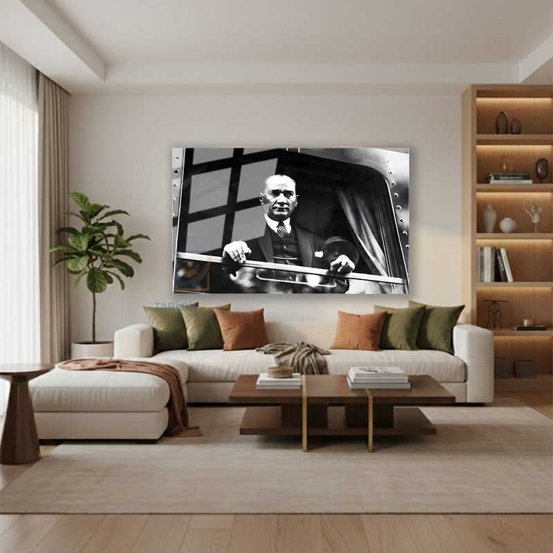 Yatay Cam Tablo Salon Duvar Tablosu Yatay Cam Ataturk Trende Yeni Ev Hediyesi Ofis Tablosu