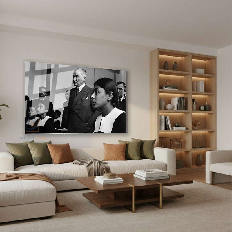 Yatay Cam Tablo Salon Duvar Tablosu Yatay Cam Ataturk Sinifta Yeni Ev Hediyesi Ofis Tablosu