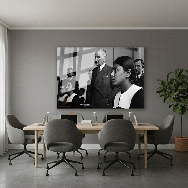 Yatay Cam Tablo Salon Duvar Tablosu Yatay Cam Ataturk Sinifta Yeni Ev Hediyesi Ofis Tablosu