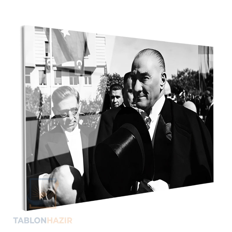 Yatay Cam Tablo Salon Duvar Tablosu Yatay Cam Ataturk Ve Halk 2 Yeni Ev Hediyesi Ofis Tablosu