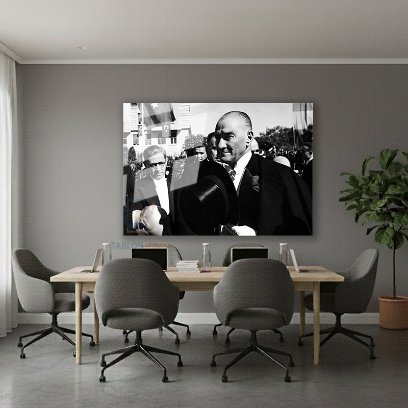 Yatay Cam Tablo Salon Duvar Tablosu Yatay Cam Ataturk Ve Halk 2 Yeni Ev Hediyesi Ofis Tablosu