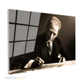 Yatay Cam Tablo Salon Duvar Tablosu Yatay Cam Ataturk Yazi Yazarken Yeni Ev Hediyesi Ofis Tablosu