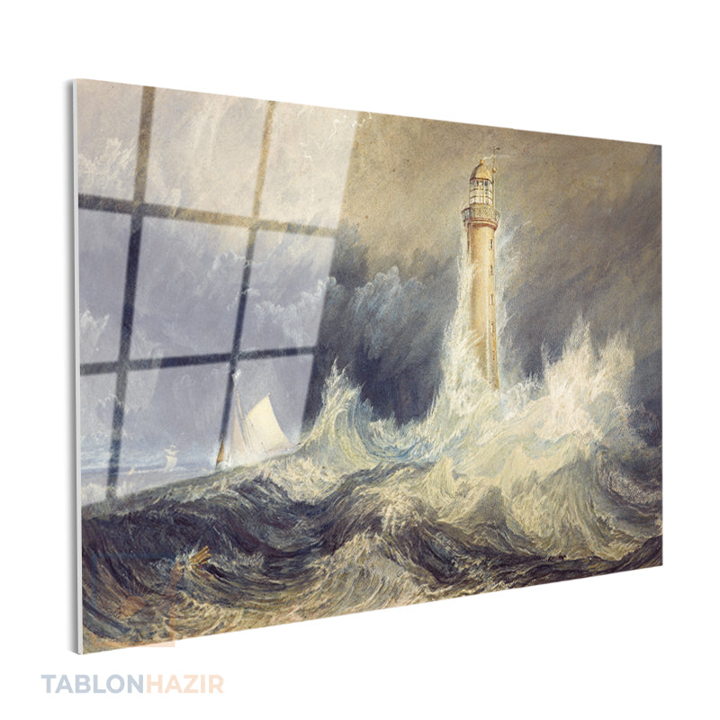 Yatay Cam Tablo Salon Duvar Tablosu Yatay Cam Bell Rock Lighthouse Yeni Ev Hediyesi Ofis Tablosu