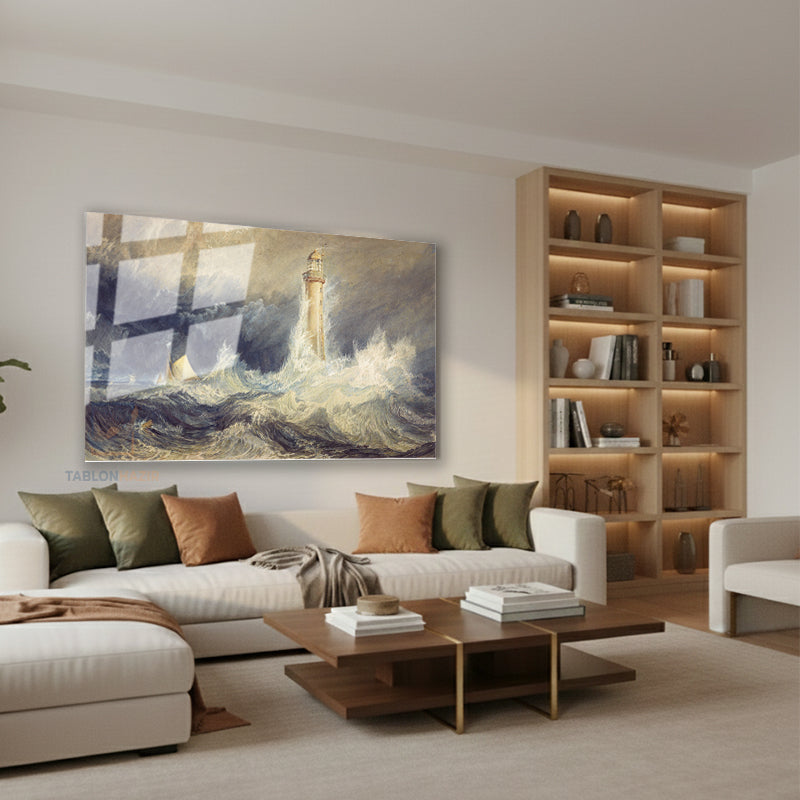 Yatay Cam Tablo Salon Duvar Tablosu Yatay Cam Bell Rock Lighthouse Yeni Ev Hediyesi Ofis Tablosu